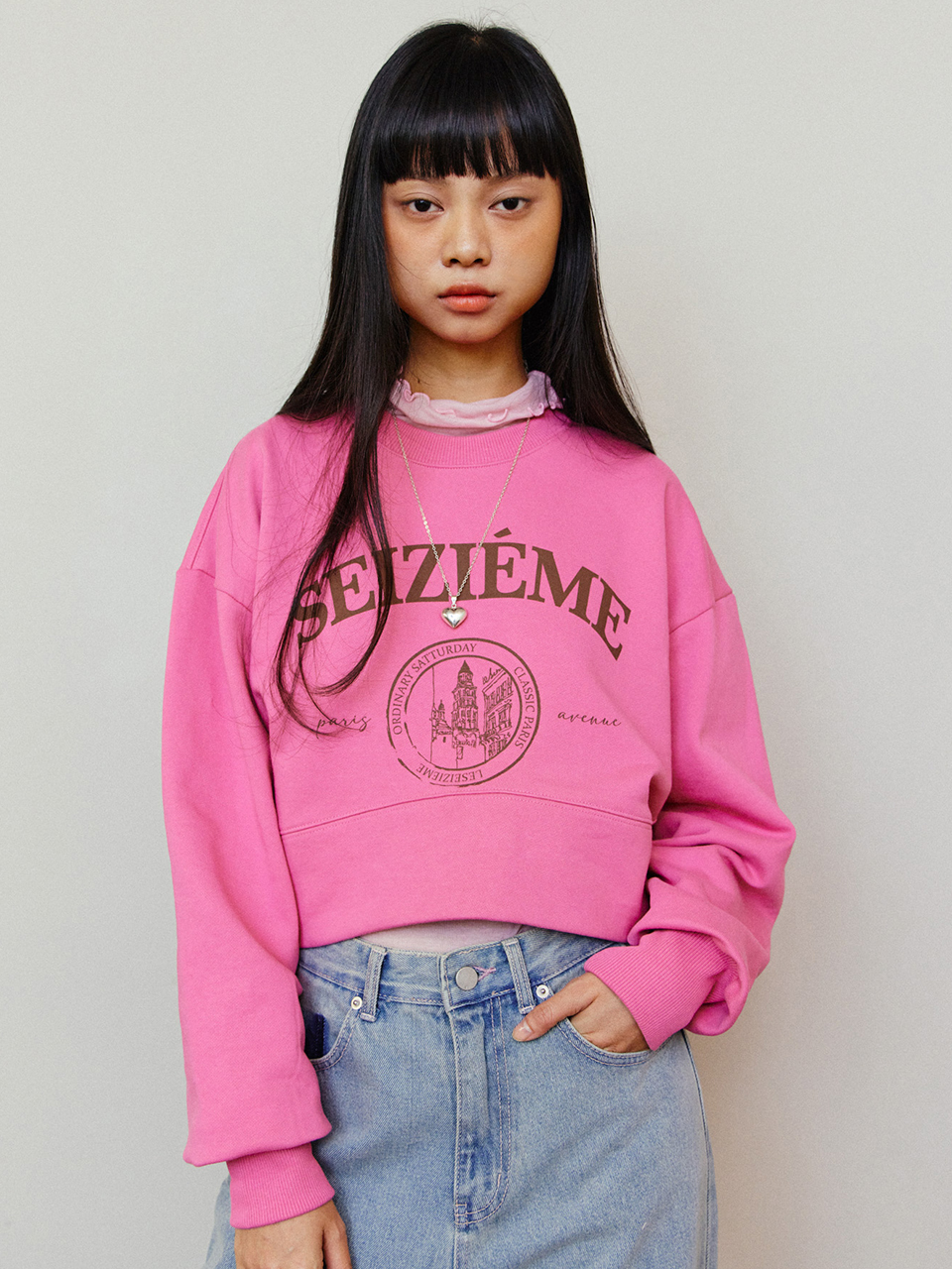 Unbalanced Crop Sweatshirt - Pink