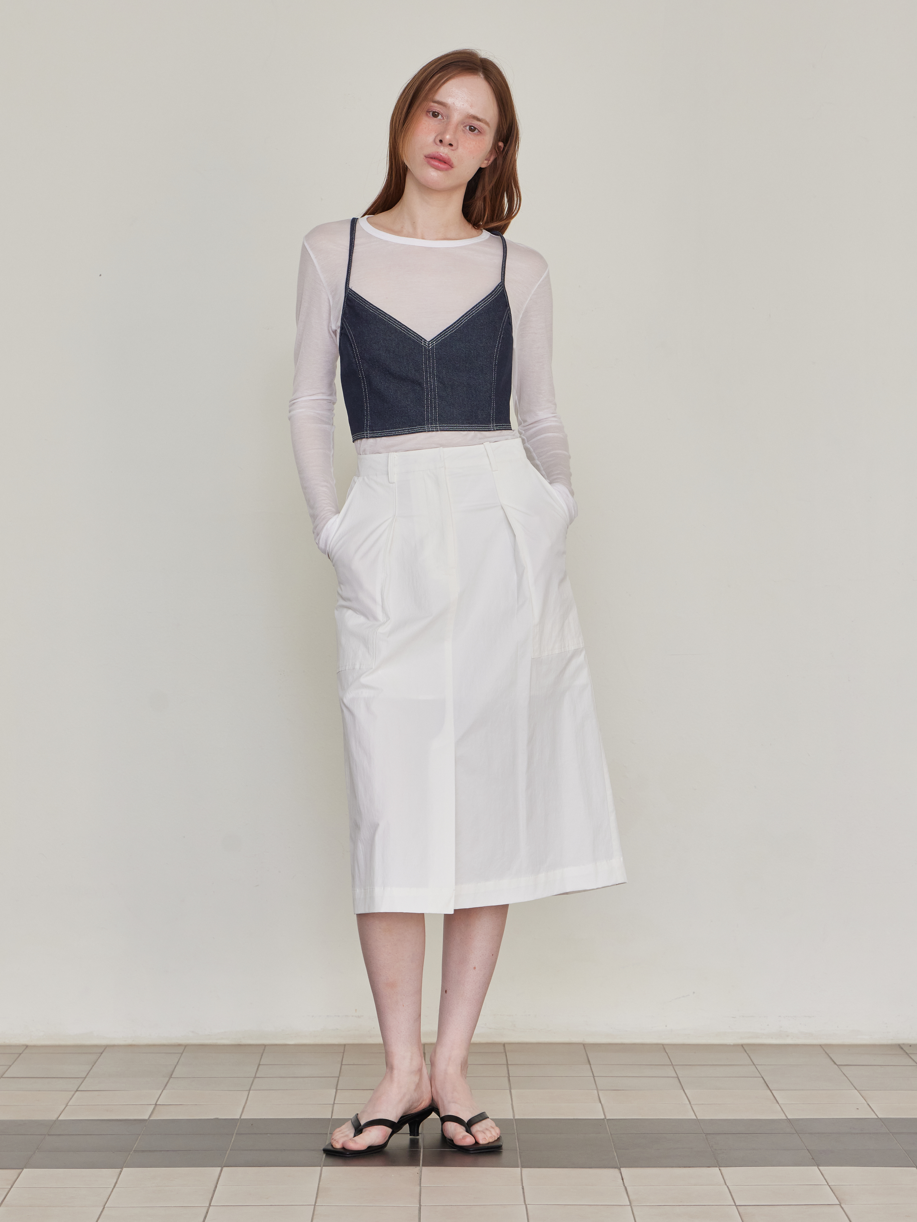 Audrey Cotton Slit Midi Skirt - Ivory